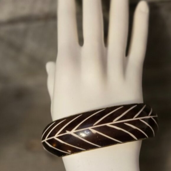 Brass and Bone Brown White Cuff Bracelet - Picture 2 of 5
